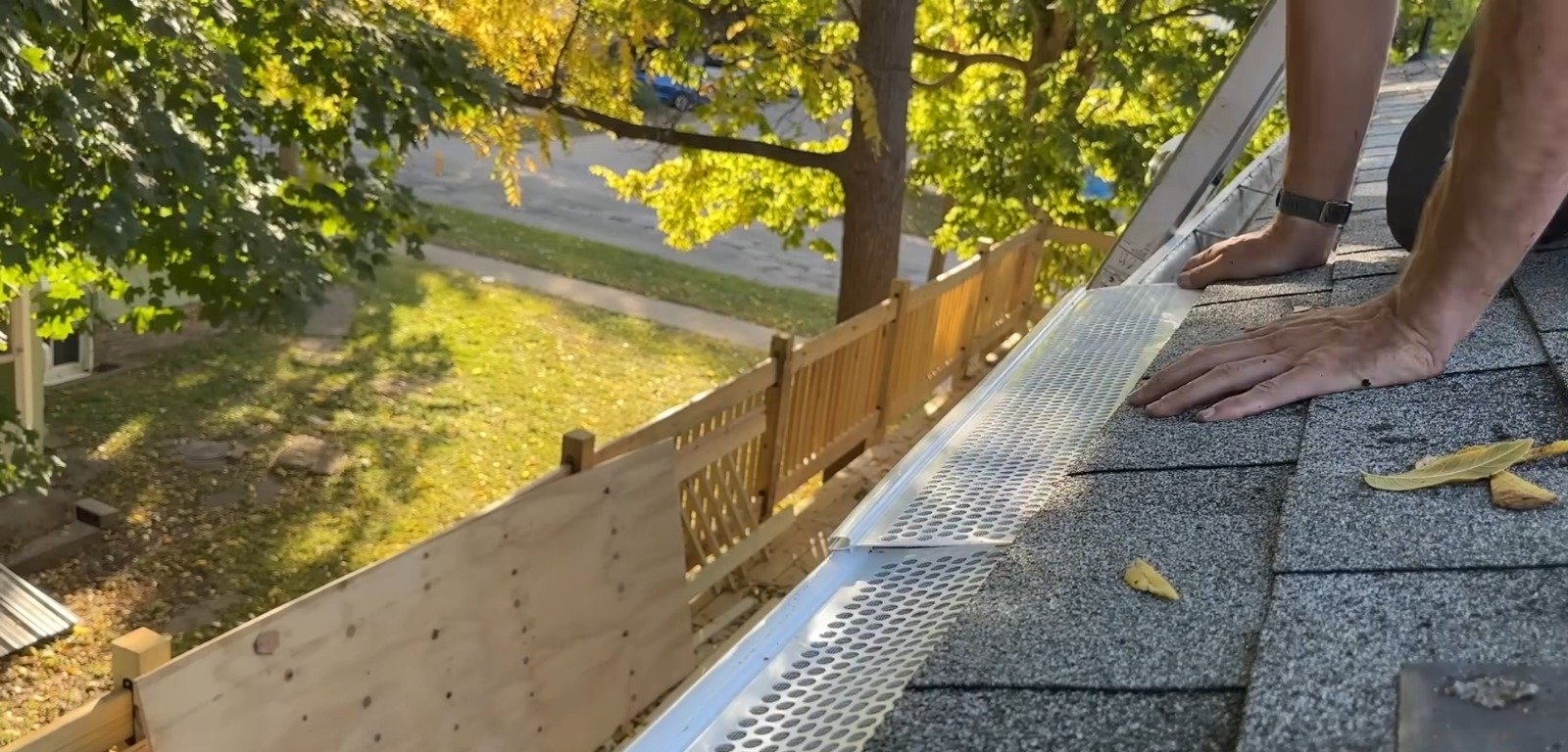 Clogged gutter before cleaning on a Clarence, NY property