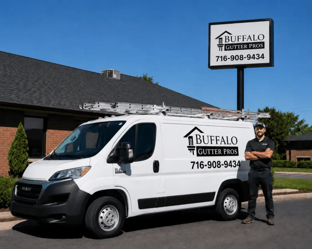 Mark, owner of Buffalo Gutter Shield, on a gutter cleaning job site in Buffalo, NY